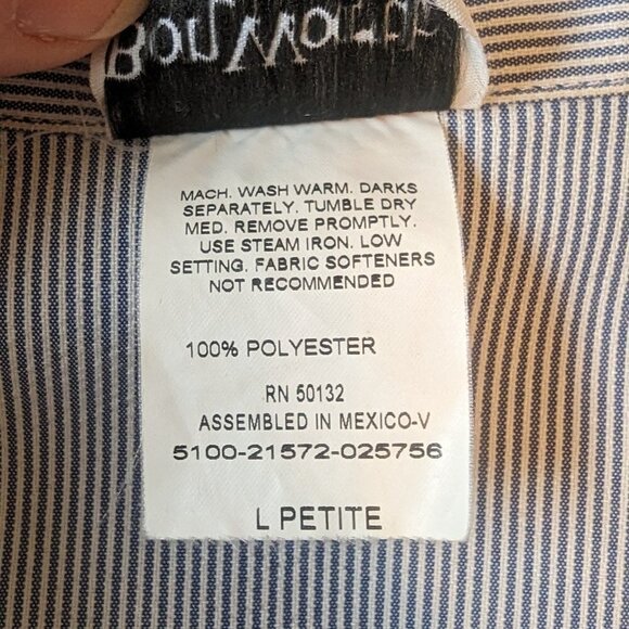 VINTAGE Bon Worth seersucker blue white jacket floral embroidery EUC Petite L - Picture 9 of 10